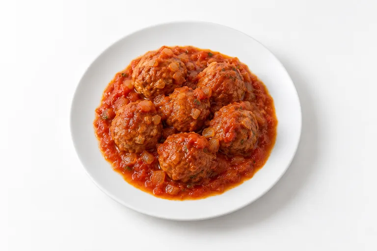 Albóndigas de carne. Sugerencia ilustrativa de presentación en plato.