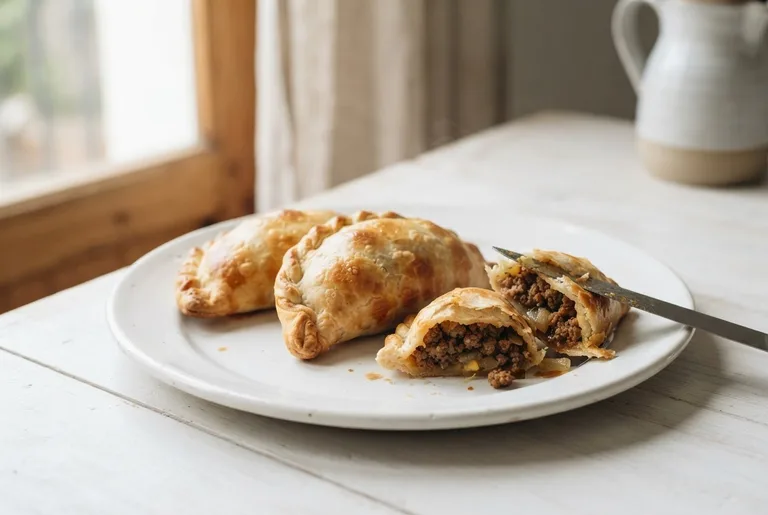Empanadas de carne. Sugerencia ilustrativa de presentación en plato.