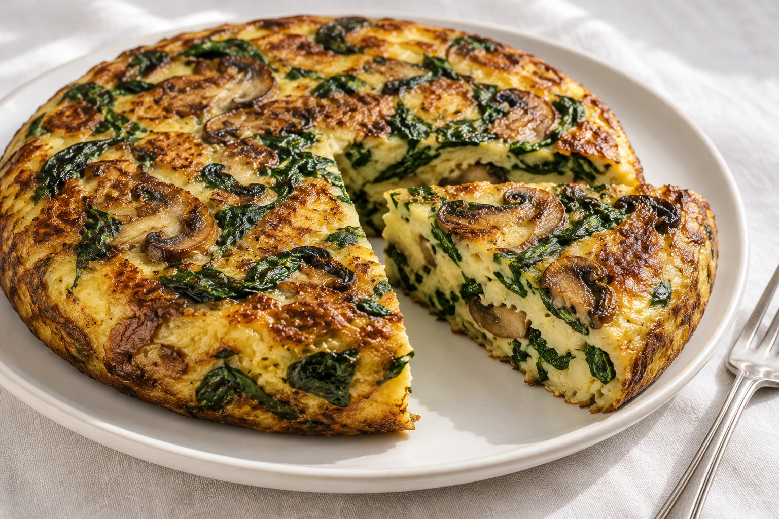 Tortilla de espinaca y champiñones. Imagen ilustrativa.